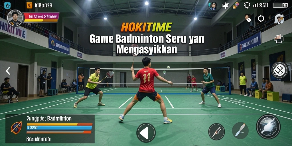 Tampilan antarmuka HOKITIME yang dinamis dan menarik saat bermain badminton.