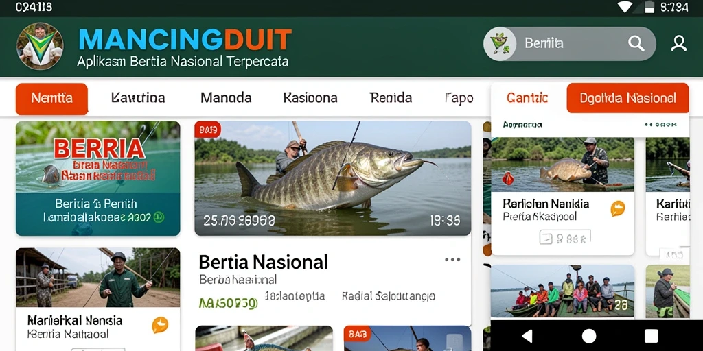 Antarmuka aplikasi MANCINGDUIT dengan berita nasional yang informatif.