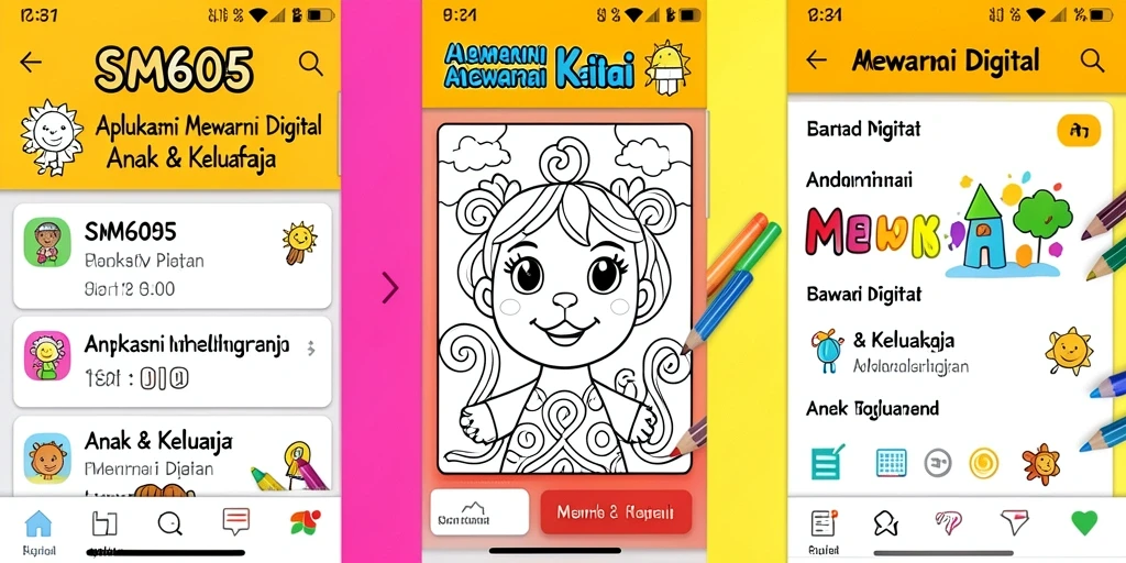 Tampilan antarmuka SM605 untuk mewarnai gambar digital.