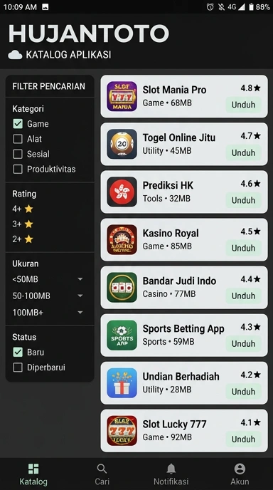 Tampilan katalog aplikasi hujantoto